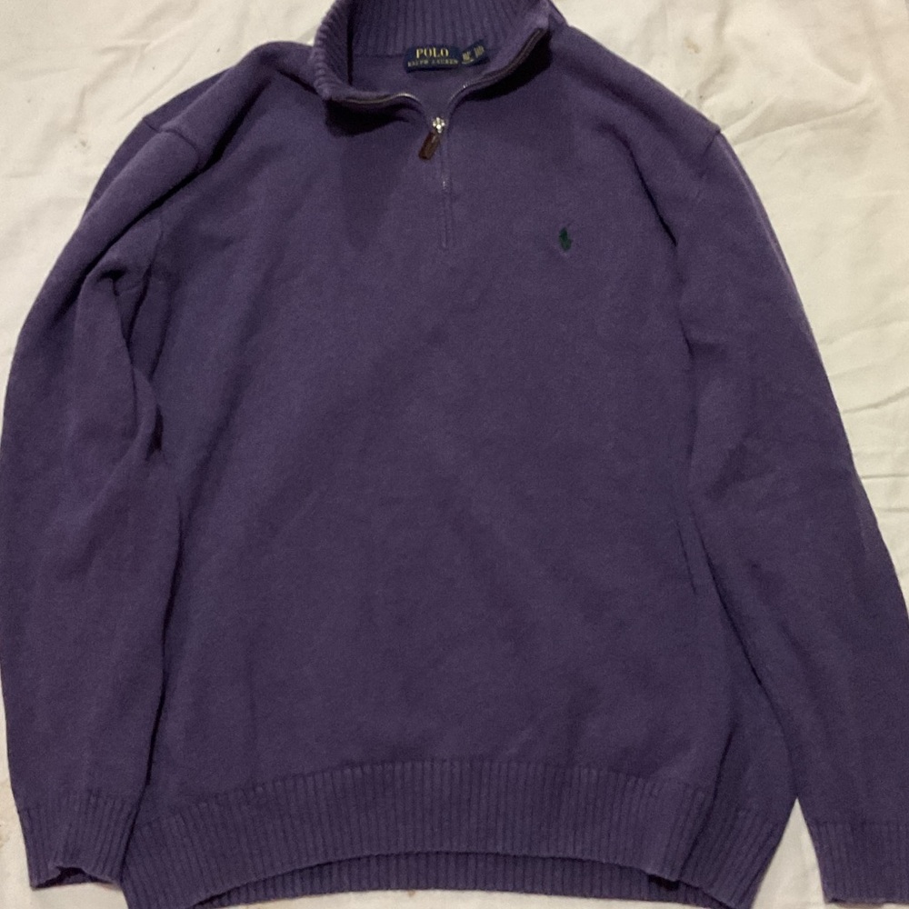 Polo by Ralph Lauren Men's Purple quarter zip knitted sweater size XL tall
